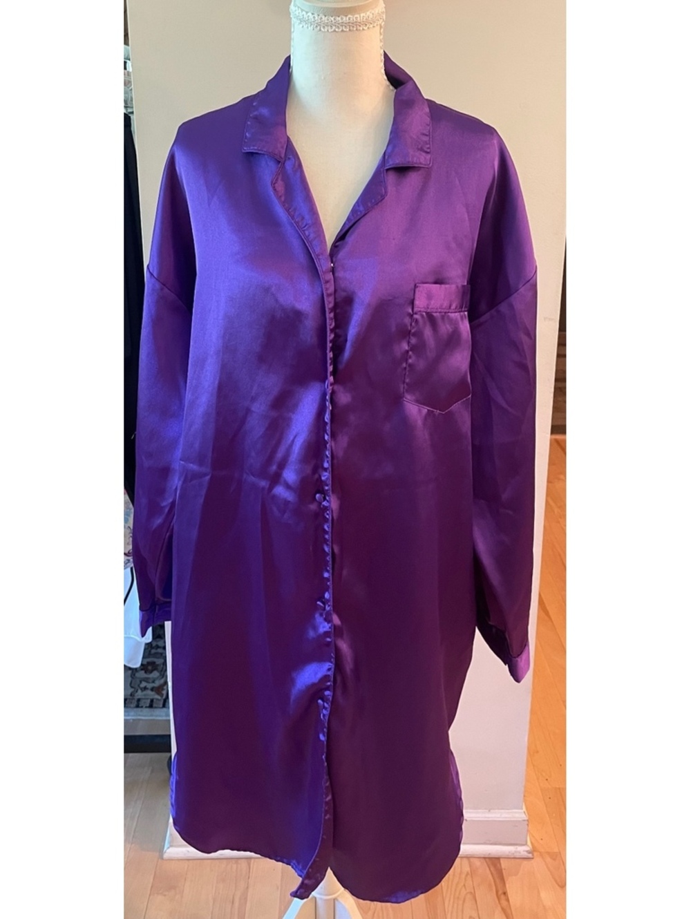 Vintage Sostanza Purple Satin Long Sleeve Button-Up Shirt, Size Large